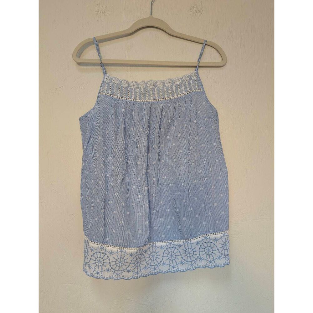 Tabitha Webb Sleepwear Womens Striped Eyelet Sleep Camisole Blue White Medium